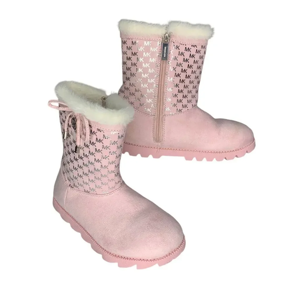 Michael Kors Boots for Girls Light Pink MK Silver Logo Print Side Zipper Size 2